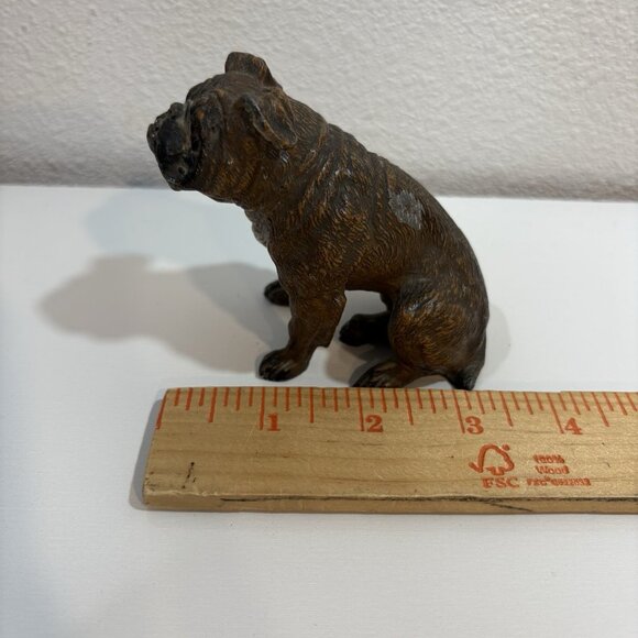 Realistic Antique Cold Painted Bronze Figure Bulldog Dog Patina - Picture 9 of 11